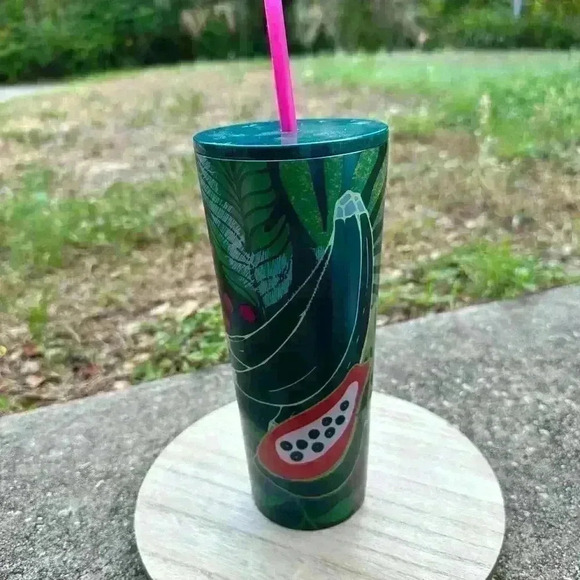 Starbucks HAWAII COLLECTION Palm Leaf Tropical Fruit Stainless 24oz Tumbler - Picture 5 of 5